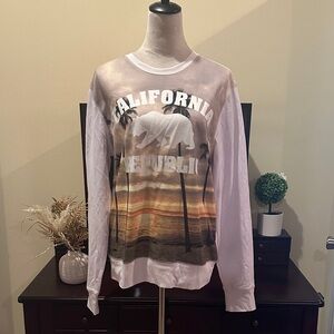 California Republic Graphic Long Sleeve Tee - Sunset Palm Design